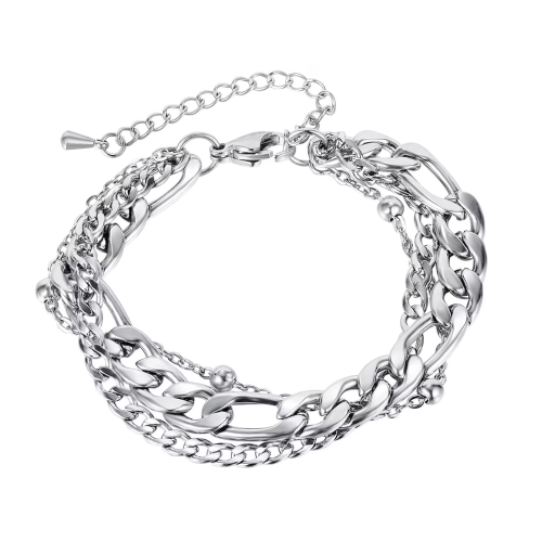 Bracelet femme multi maille en acier inoxydable figaro tendance