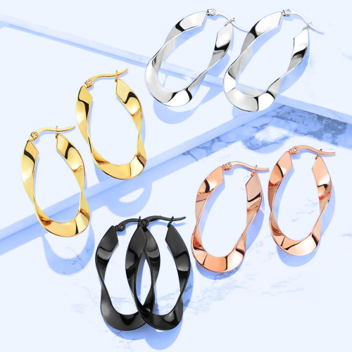 Paire de boucles d'oreilles créoles or ovales torsadées femme présentées au choix