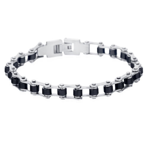 Men's steel and rubber curb bracelet biker biker 21cm