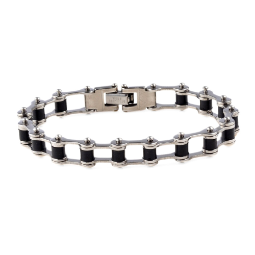 Bracelet gourmette homme acier et caoutchouc vélo motard biker 21cm