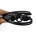 Men's bracelet black leather braided ring five row and steel clasp 21cm