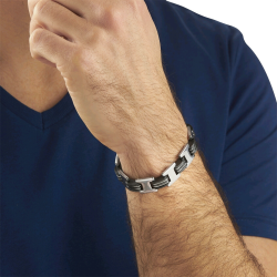 Brazalete de cadena de caucho para hombre y segmentos de acero con placa de tornillo