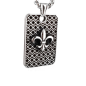 Collier pendentif homme acier plaque militaire fleur de lys effet vitrail