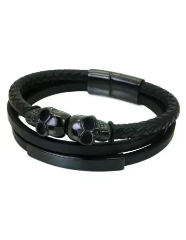 Multi-rang leather bracelet with black man steel plate to customize