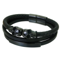 Bracelet cuir véritable acier multirangs noir homme plaque acier à personnaliser