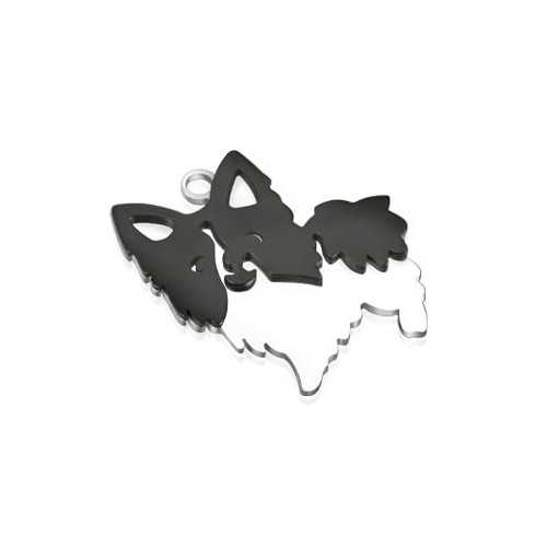 COLGANTE DE MUJER ACERO Y PLACA NEGRA FORMA DE LINDO PERRO 1 CADENA NUEVA