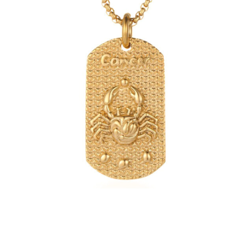 Men's pendant necklace, gold plated steel, astrological sign, cancer relief