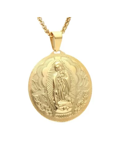 Collana con pendente medaglia miracolosa della Vergine Maria da uomo in acciaio dorato pregiato