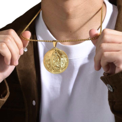 Virgin Mary miraculous medal pendant necklace for men in fine gold steel