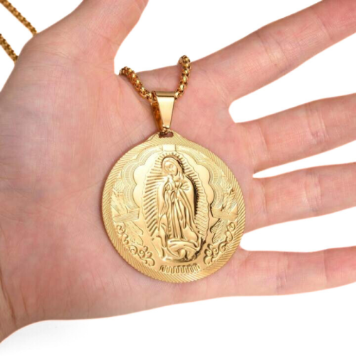 Virgen María María milagrosa colgante acero placa oro