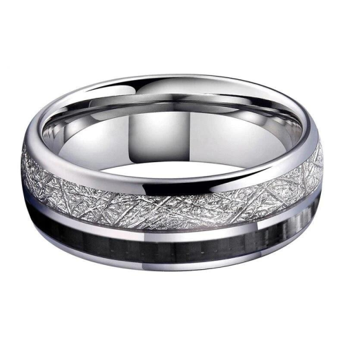 Hochzeitsallianz Mann Stahl schwarz Streifen Kohlenstoff und Meteoriten Inlay