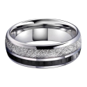 Alleanza matrimonio uomo acciaio nero striscia di carbonio e meteorite inlay