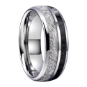 Men's marriage alliance steel and black carbon band and meteorite inlay