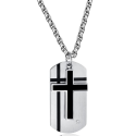 Pendentif homme en acier plaque militaire et croix noire latine zircon