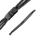 Leather bracelet for men braided triple ties and clasp magnet steel 20cm