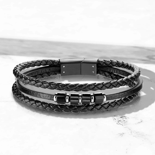 Lederarmband Triple Krawatten und Verschluss Magnetstahl 20cm für Männer