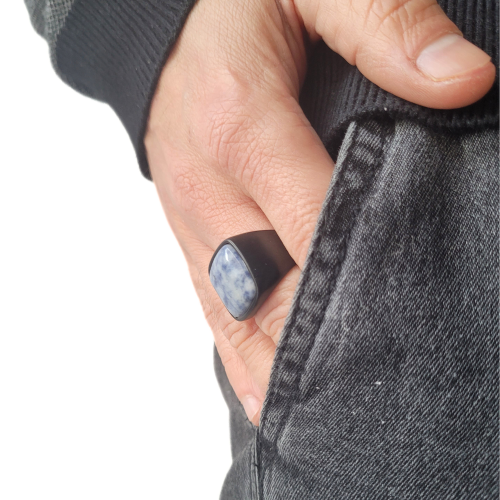 Black skeleton steel original plateau sodalite stone worn by a man