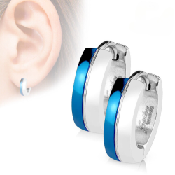 Paire boucles d'oreilles créoles chic homme bicolore acier plaqué bleu