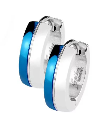 Pair of chic men's hoop earrings in two-tone blue plated steel