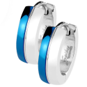 Pair of chic men's hoop earrings in two-tone blue plated steel