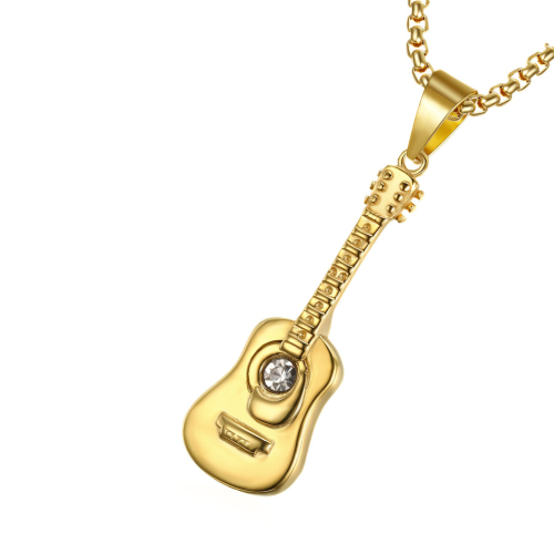 Guitar Guitar Guitar Pendant Necklace Golden Golden Steel Gold Fine