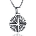 Men's steel compass of life star wind rose pendant necklace