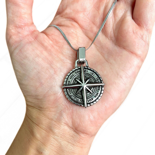 Necklace Pendant Compass of Life Star Pink Wind Steel Man Happiness