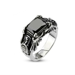 WOMEN'S RING SOLID STEEL and GOTHIC ONYX STONE BAT CLAW WING NEW