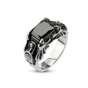 ANILLO DE MUJER ACERO MACIZO Y PIEDRA GOTHIC ONIX BAT CLAW WING NUEVO