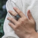 Enveloping Feather Ring with Indian Turquoise Stone Men Stainless Steel