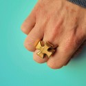 Bague croix de fer acier or fin templier croix de malte homme biker