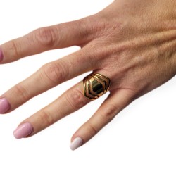 Acero chapado en oro con anillo de mujer espartano con minimalista de oro fino moderno