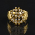 Anello con sigillo dollaro da uomo in acciaio dorato con finissimo hip hop bling bling in oro