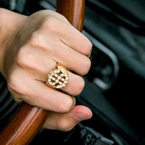 Knight Sign of Dollar Men's Golden Steel Fine Gold Hip Hop Bling