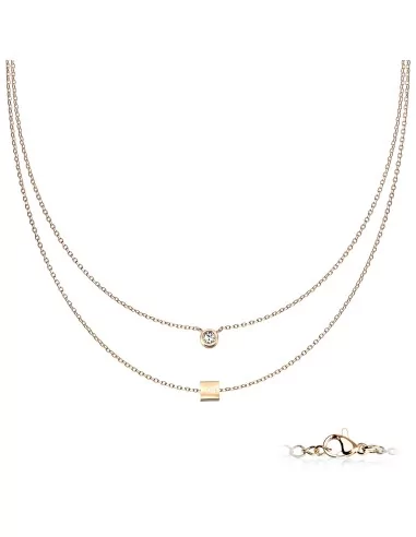 Multi-ranging necklace Woman Cube Love Faux Diamond Gold Silver Steel