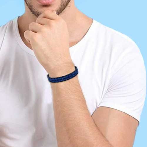 Bracelet magnétique noir lignes bleues thérapie de santé 22cm pour homme