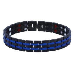 Magnetic bracciale uomo magneti nero blu linee salute terapia 22cm