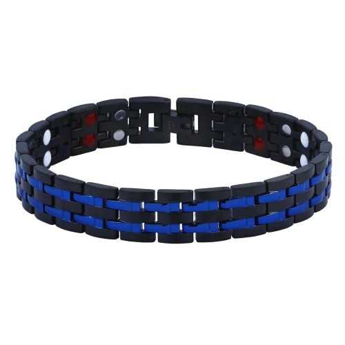 Magnetic bracciale uomo magneti nero blu linee salute terapia 22cm