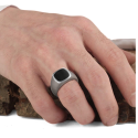 Men's Stainless Steel Silver Cabochon Onyx Stainless Steel Ring