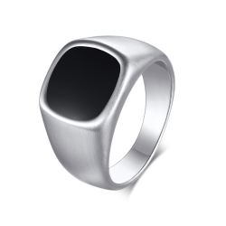 Ring Knight Edelstahl Cabochon Onyx Silber Schwarz