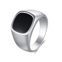 Men's signet ring stainless steel silver black onyx cabochon