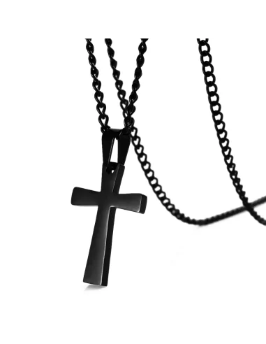 Necklace With Men's Cross Pendant Stainless Steel Black Customizable