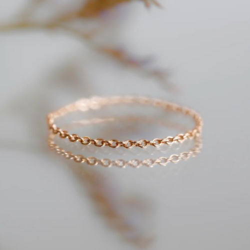 Women's chain ring in rose gold steel, fine modern convict mesh