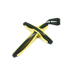 Pendentif homme acier croix originale couleur or noire et chaine boule