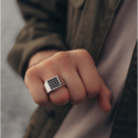 Men's Signet Ring in Carbon Fiber Square Plated Steel