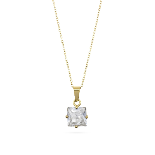 Collar de cubo solitario y acero acero de las mujeres colgantes