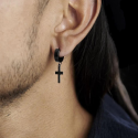 Pair of earrings for men and women, steel, Latin hanging cross, all black