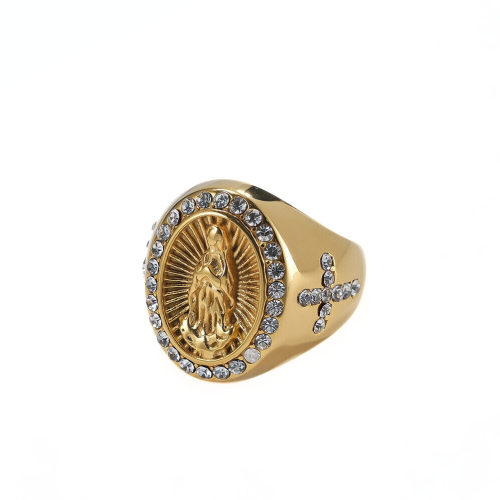 Männlicher Ring Jungfrau Maria Maria Sara Kreuz Edelstahl