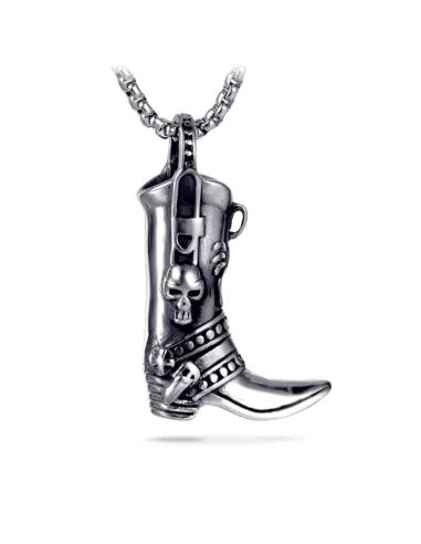 Cowboy Santiag Botte Necklace man steel skull death chain included