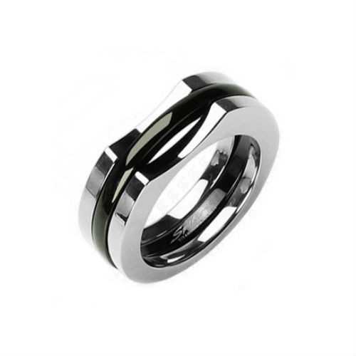 MEN'S RING RING SOLID TITANIUM SILVER COLOR and NEW BLACK PLATE